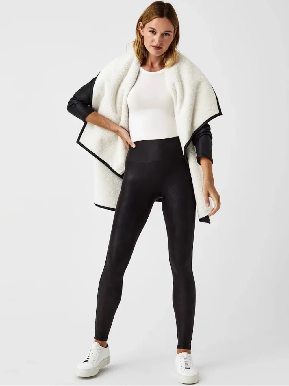 NWT SPANXshape Faux Leather Fleece-Lined Leggings Black Medium 20559R